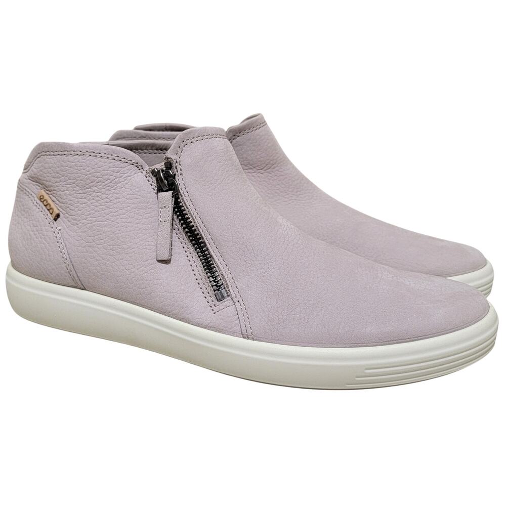 Ecco Women Soft 7 Low Zip Up Ankle Booties Size EU 41 US 10W Light Grey Leather